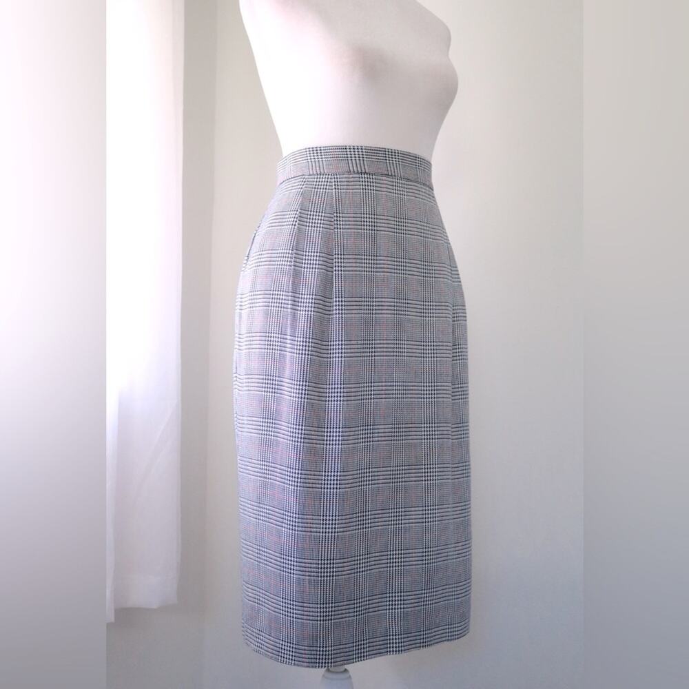 Vintage Y2K Casual Corner Black & White Plaid Houndstooth Knee Length Skirt